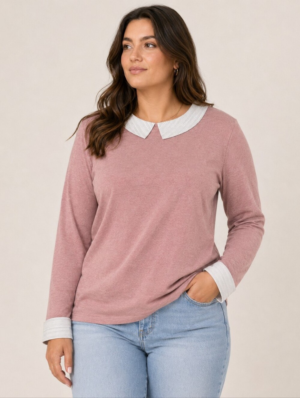 Garnet Hill Striped Collar Mauve Blouse